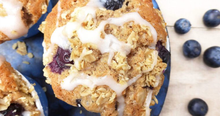 Brown Sugar Blueberry Muffins with a Greek Yoghurt Drizzle