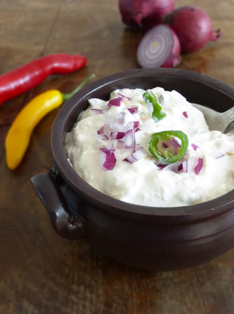 Greek Yoghurt Feta Dip with Red Onions and Green Chillies