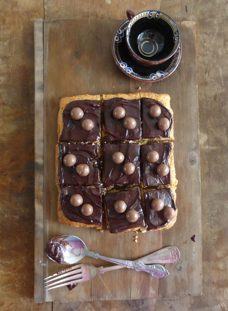Malteser Soft Cookie Bars with Chocolate Cream Cheese Frosting (gluten free or spelt flour)