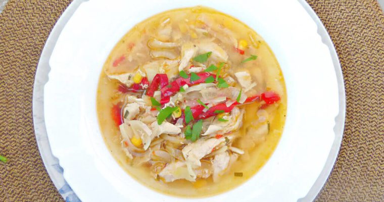Chicken, Sweetcorn and Cabbage Crockpot Soup (Low Fat, Clean and GF)