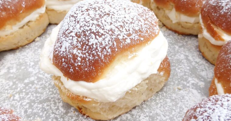 Swedish Lent Cream Buns with Cardamom & Almond Paste