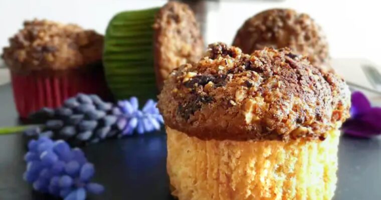 Gluten Free Vanilla Muffins with a Dark Chocolate and Hazelnut Topping