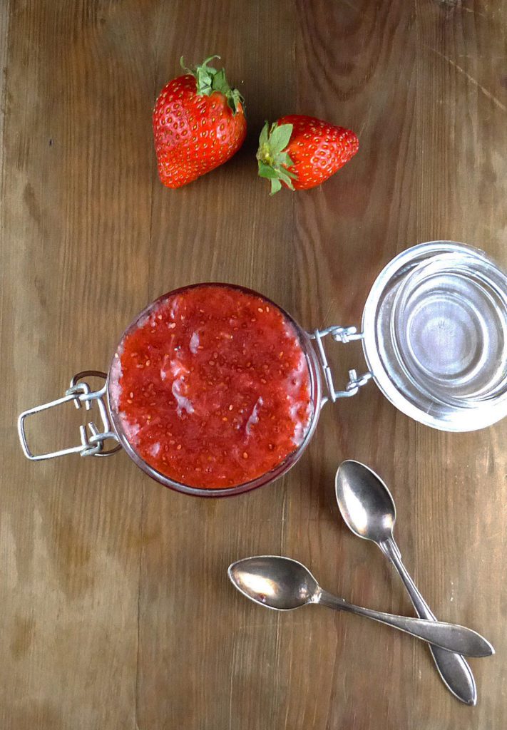 picture of strawberry sauce in a jar