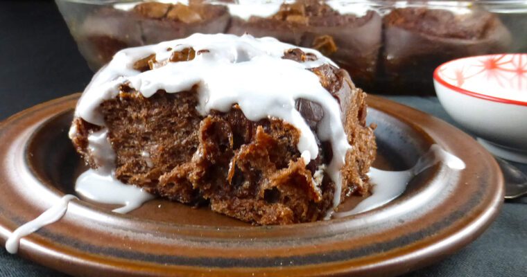 Chocolate Cinnamon Rolls with Vanilla Icing (made in a bread machine)