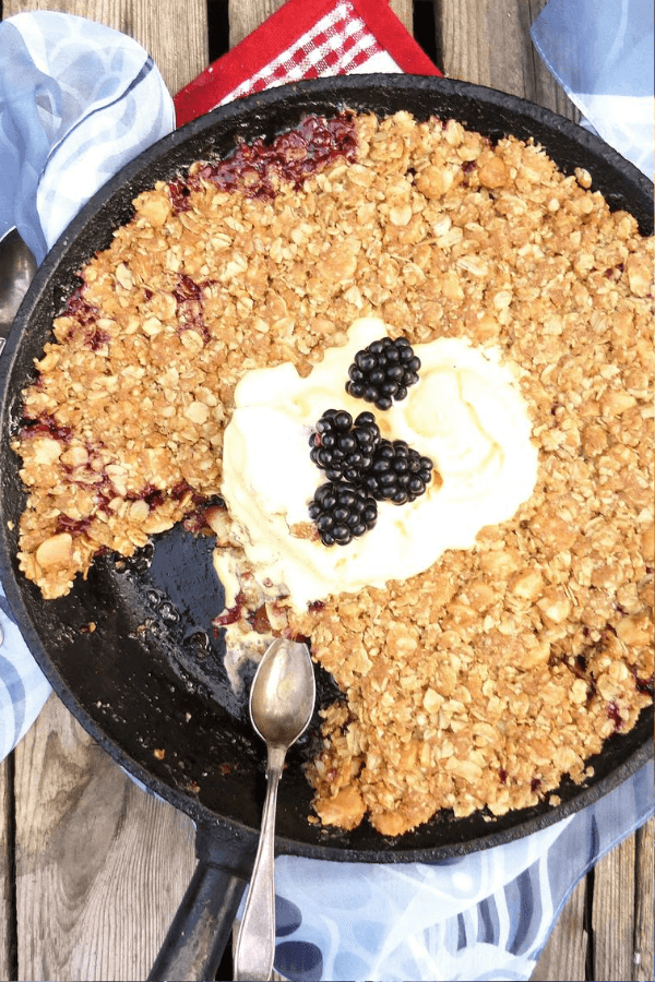 Skillet Blackberry Apple Oat Crunch with Salted Macadamia