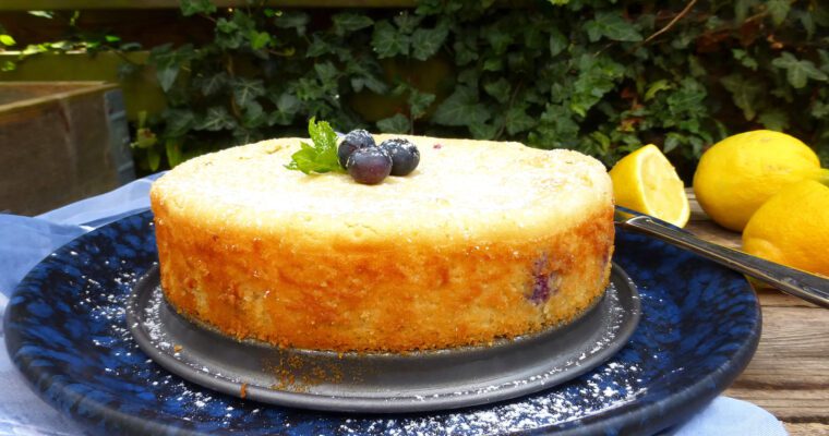 White Chocolate and Lemon Kladdkaka with Blueberries