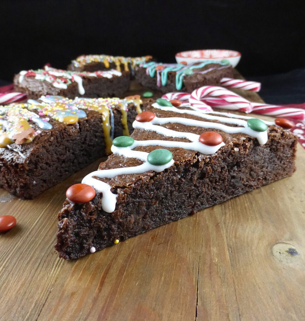 Close up of a brownie Christmas tree