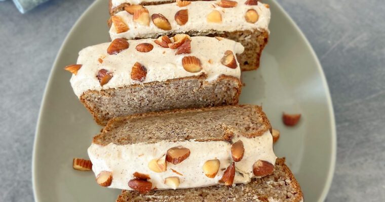 Healthy Banana Bread with Maple Syrup Cream Cheese Frosting