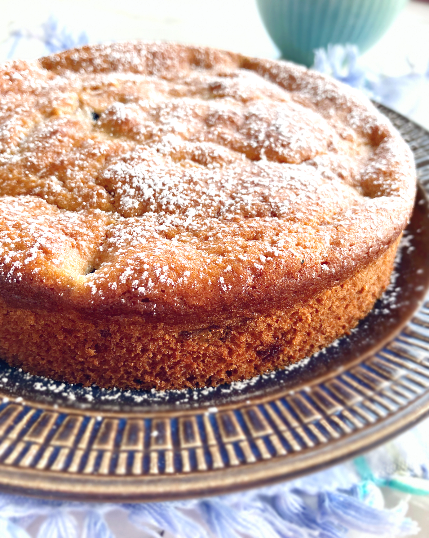 side view of a blueberry and lime spelt cake 