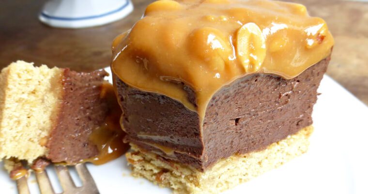 Chocolate Cheesecake with a Peanut Butter Cake Crust