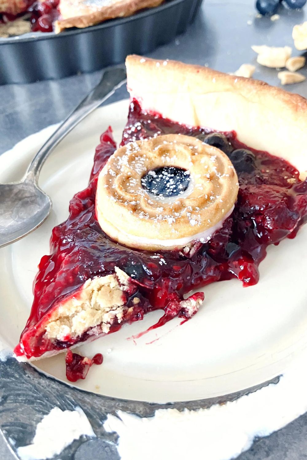 Mixed Berry Pie (topped with jammy biscuits)