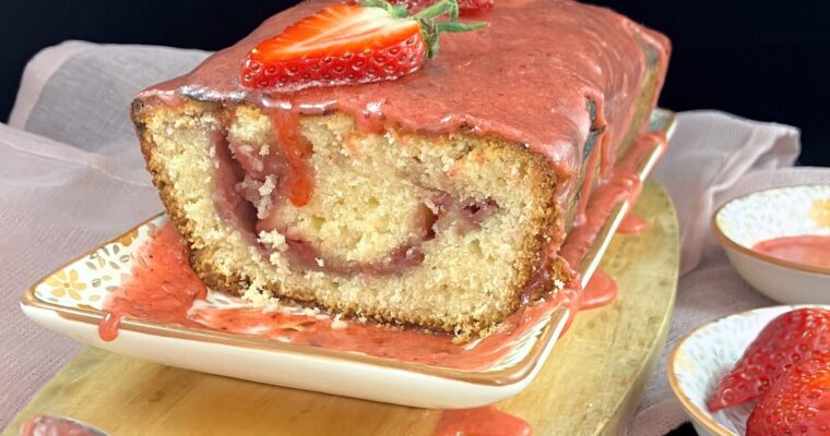 Strawberry Swirl Spelt Pound Cake (with a Strawberry Glaze)