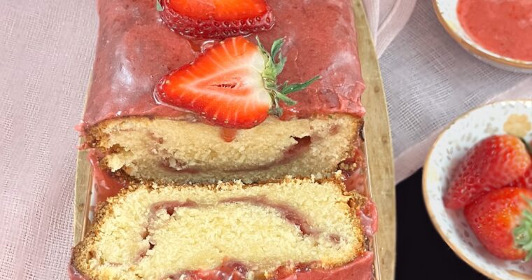 Strawberry Swirl Spelt Pound Cake (with a Strawberry Glaze)