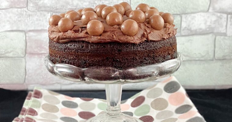 One Layer Spelt Chocolate Fudge Cake with Maltesers