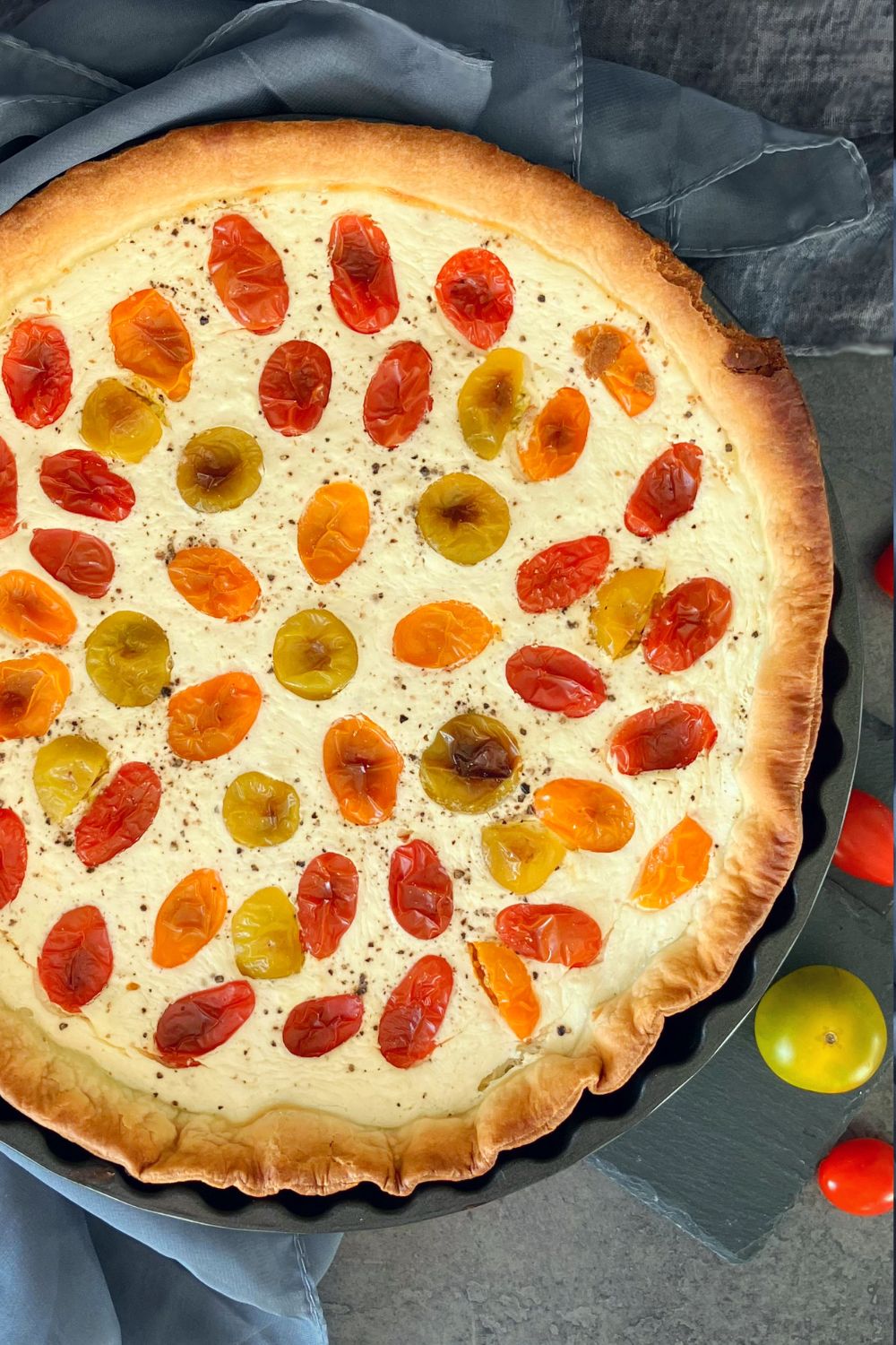 Feta and Cream Cheese Pie with Tomatoes