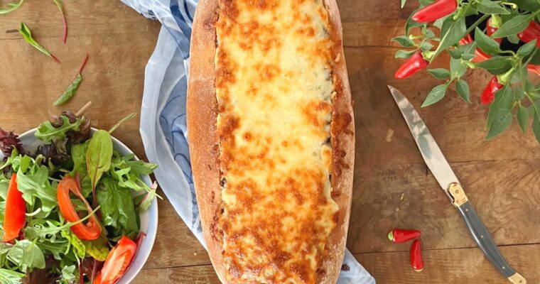 Mushroom Bolognese Stuffed Garlic Bread