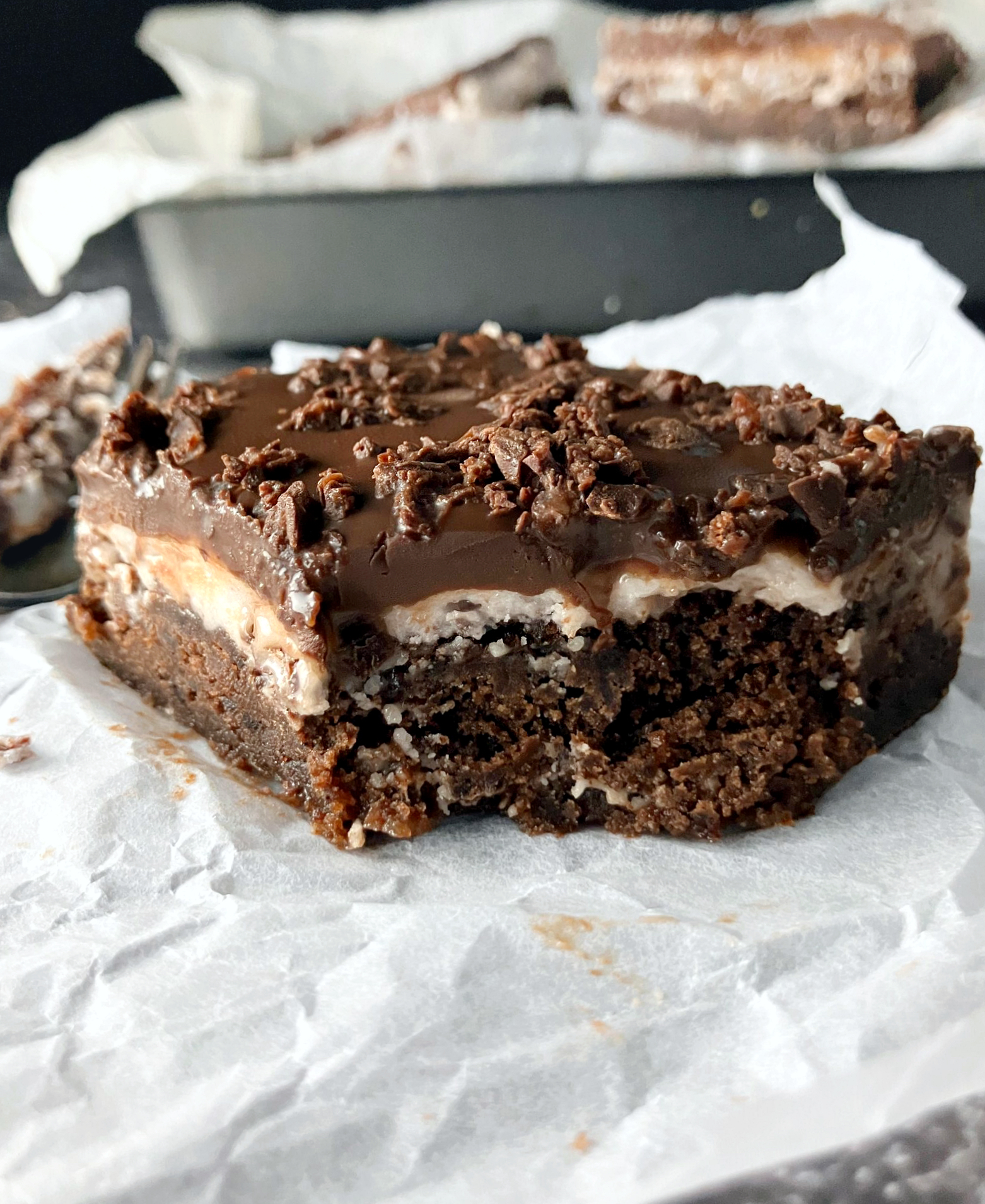 After Eight Mint Brownies on top of parchment paper