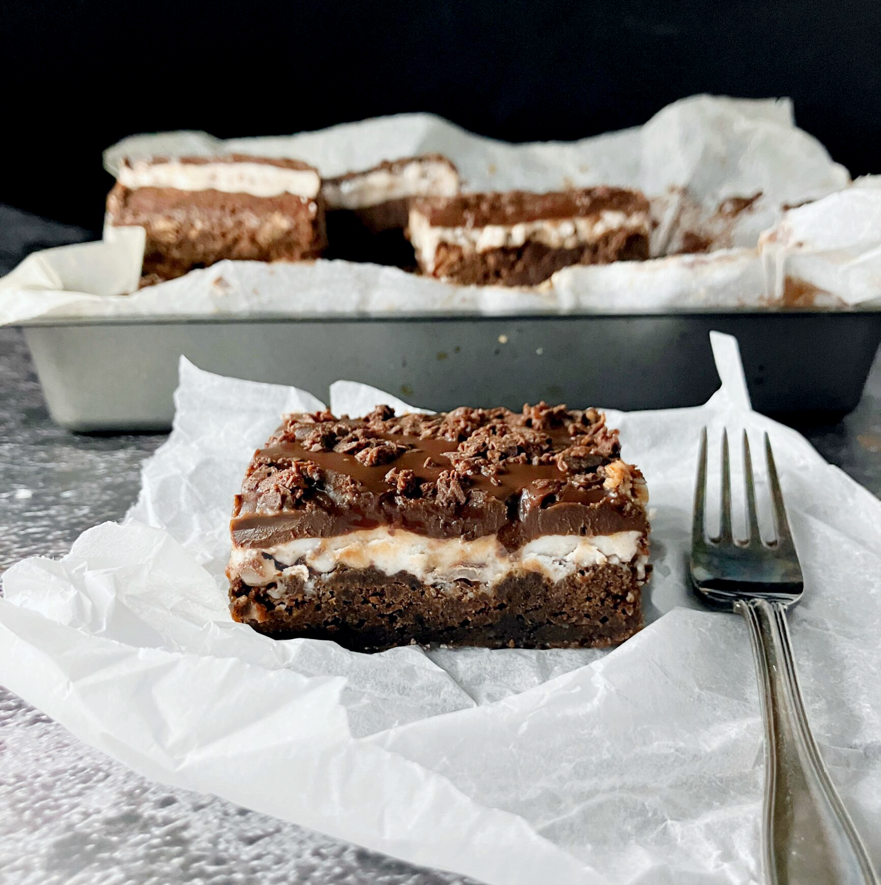 After Eight Mint Brownies on top of parchment paper