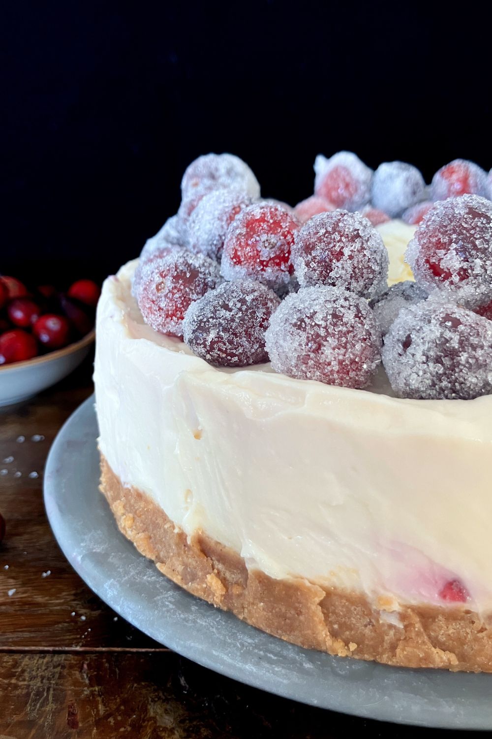 White Chocolate and Mascarpone No-Bake Cheesecake (with Sugared Cranberries)