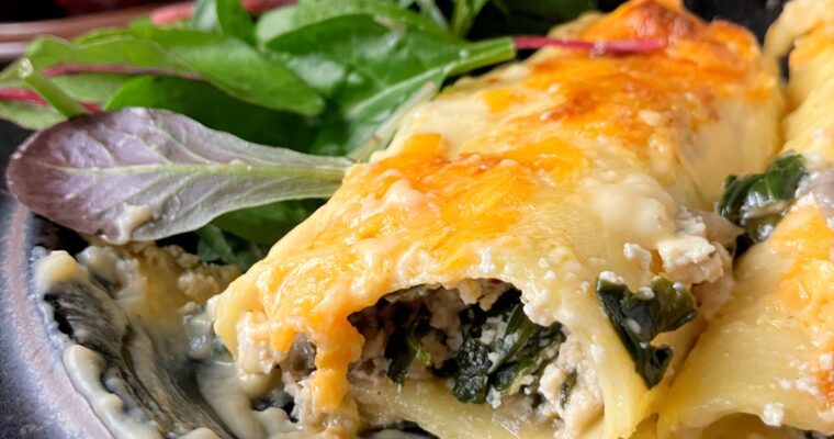 Spinach and Ricotta Lasagne Rolls (with Cheddar Cheese Sauce)