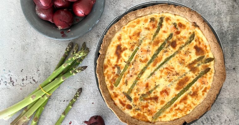 Salmon and Asparagus Quiche with a Spelt Crust