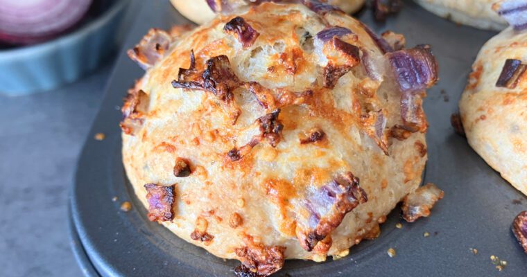 Rustic Spelt Buns Topped with Onion and Parmesan